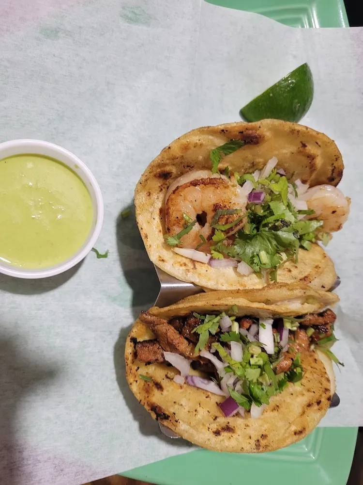 Shrimp Taco and Al Pastor Taco